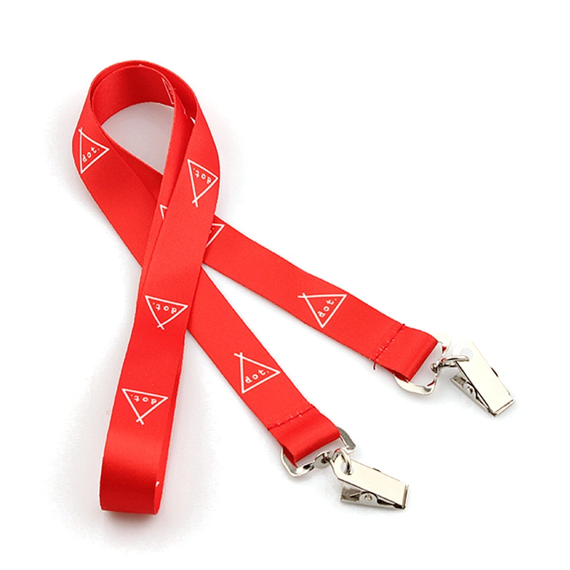 Promotional double metal clip custom printed neck polyester lanyard with logo