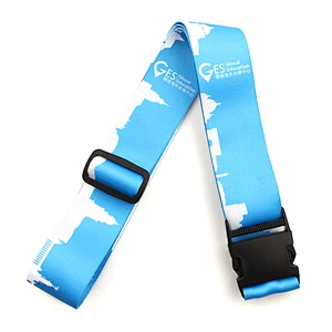 Custom logo safety adjustable polyester luggage belt with plastic hook