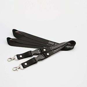 Cheap polyester plain lanyard with metal hook and breakaway buckle