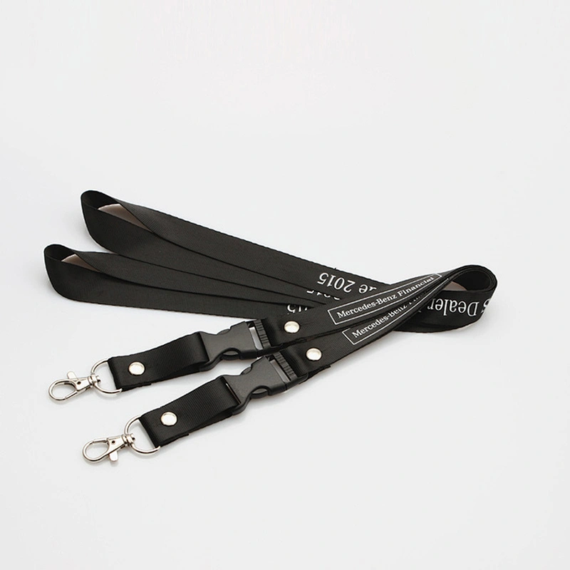 Cheap polyester plain lanyard with metal hook and breakaway buckle