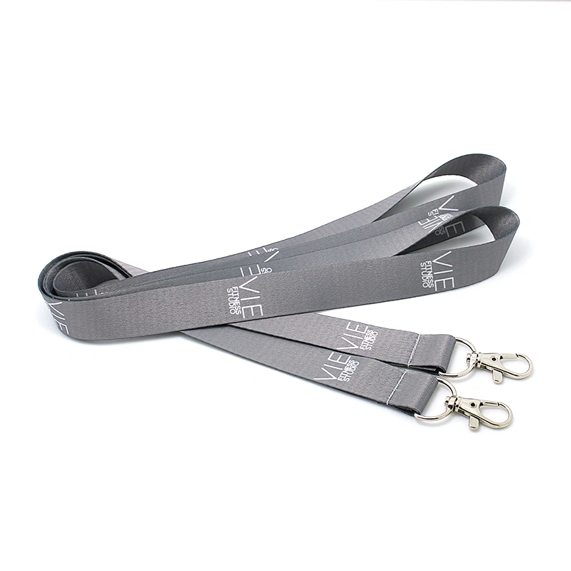 Gray thin cheap custom printed polyester neck lanyard for business card