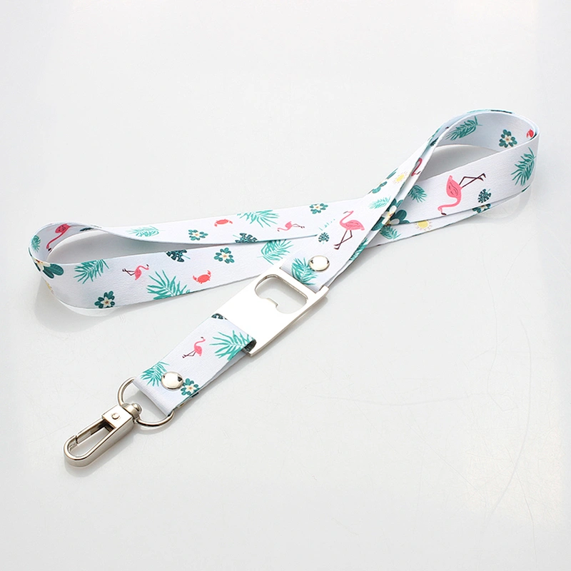 Popular Heat Transfer Printed Soft black neck Lanyard with Bottle Opener