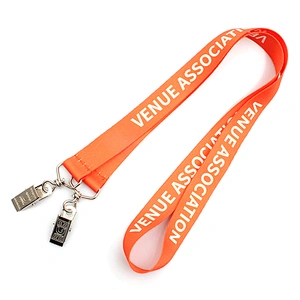 Promotional double metal clip custom printed neck polyester lanyard with logo