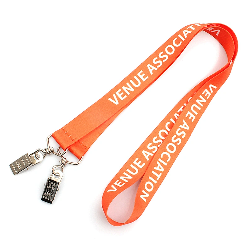 Promotional double metal clip custom printed neck polyester lanyard with logo