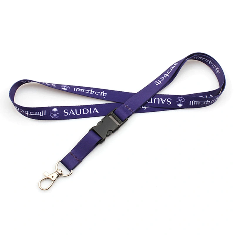 Cheap custom polyester neck lanyard no minimum with metal hook