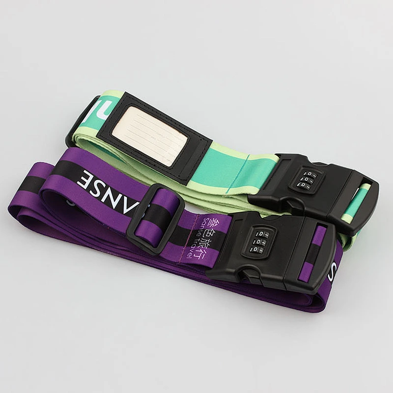 Factory direct adjustable custom luggage belt travel packing strap with coded lock