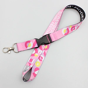 Cute cartoon cheap sublimation logo polyester keychains neck lanyard with metal hook