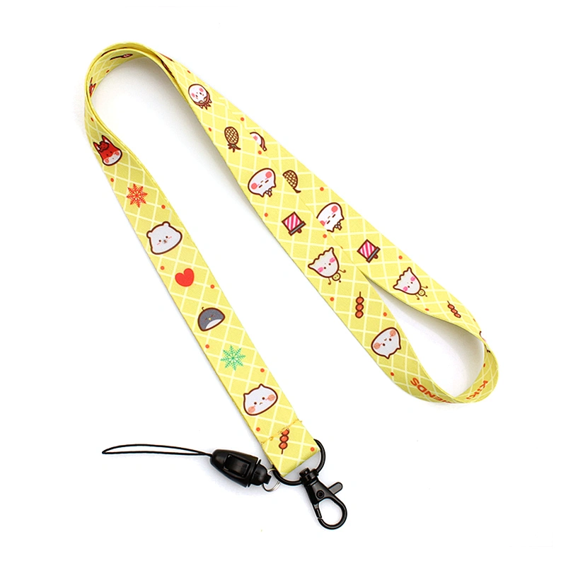 Cute cartoon cheap sublimation logo polyester keychains neck lanyard with metal hook