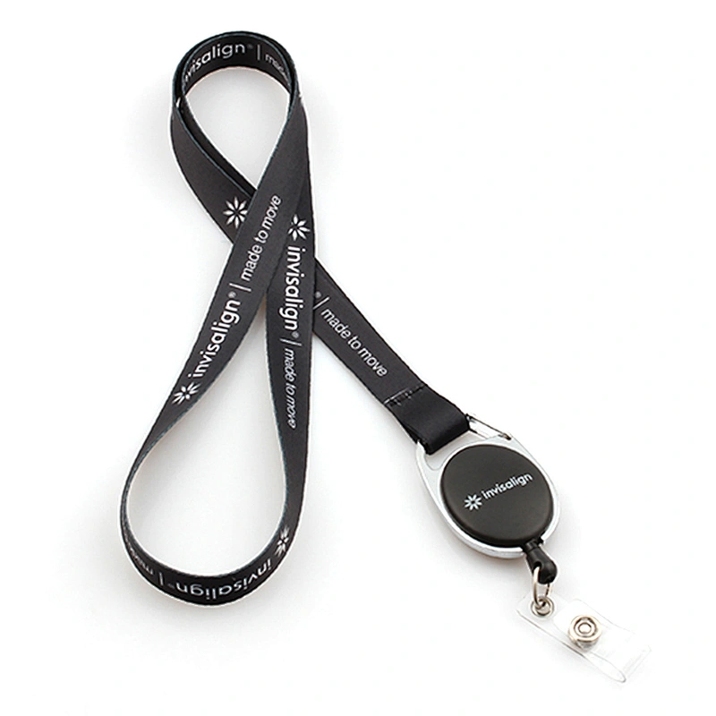 Cheap custom high quality sublimation polyester neck lanyard with round plastic retractable badge reel holder