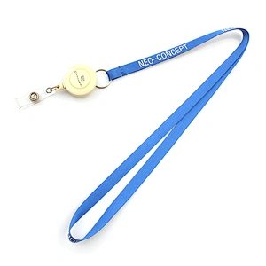 Customized logo badge reel retractable sky blue lanyard necklace
