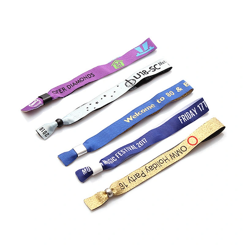 One Time Use Woven Club Rfid Elastic Wristband With Plastic Slider