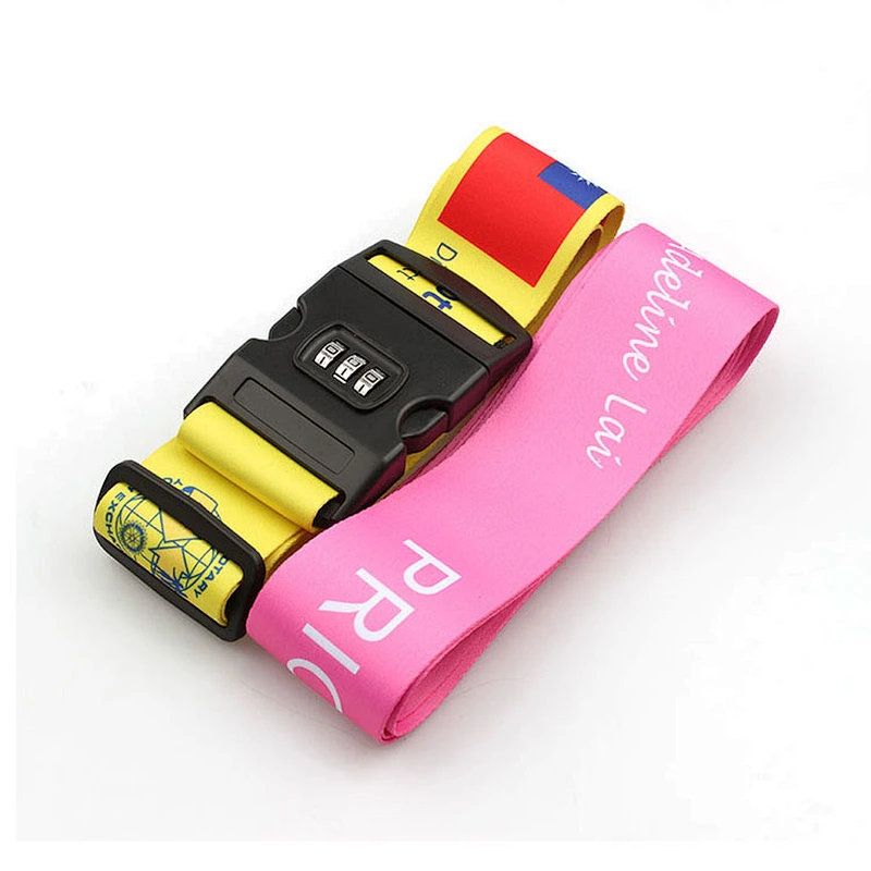 Wholesale custom printing strap adjustable cheap polyester luggage belt with number lock