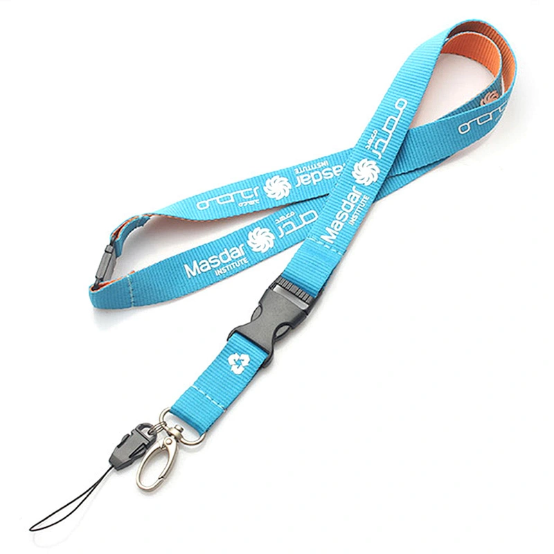 Factory custom making one moving strap printed bamboo lanyard