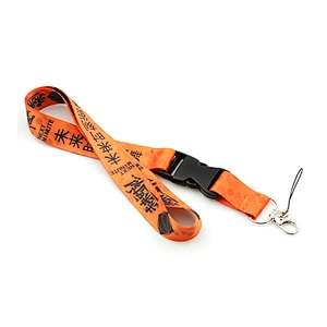 High quality orange polyester material 20mm lanyard custom with black plastic breakaway buckle