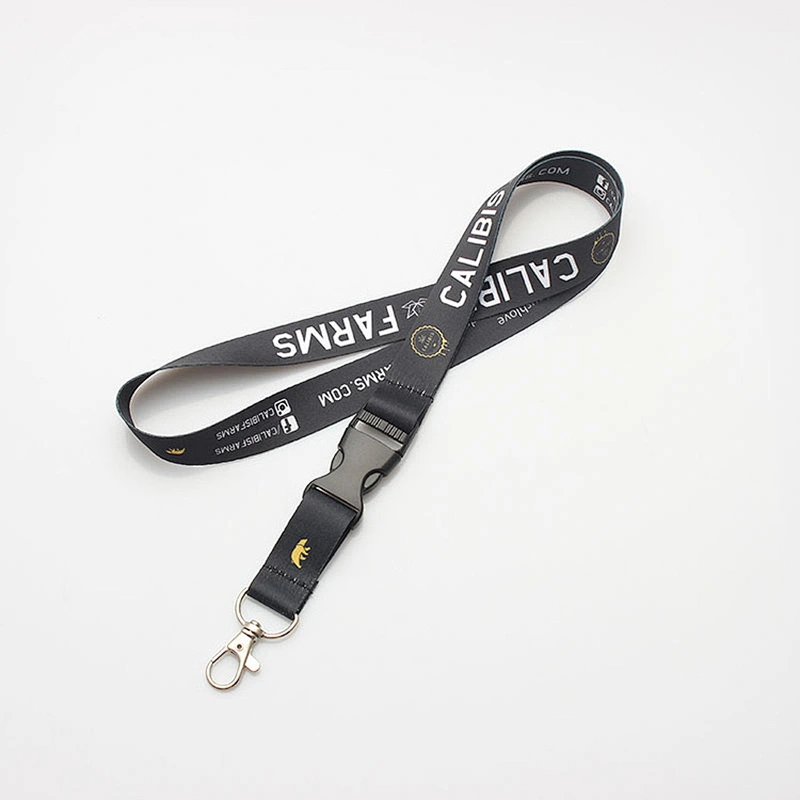 Cheap polyester plain lanyard with metal hook and breakaway buckle