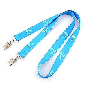 Customized logo sublimation rush lanyard with double bulldog clip