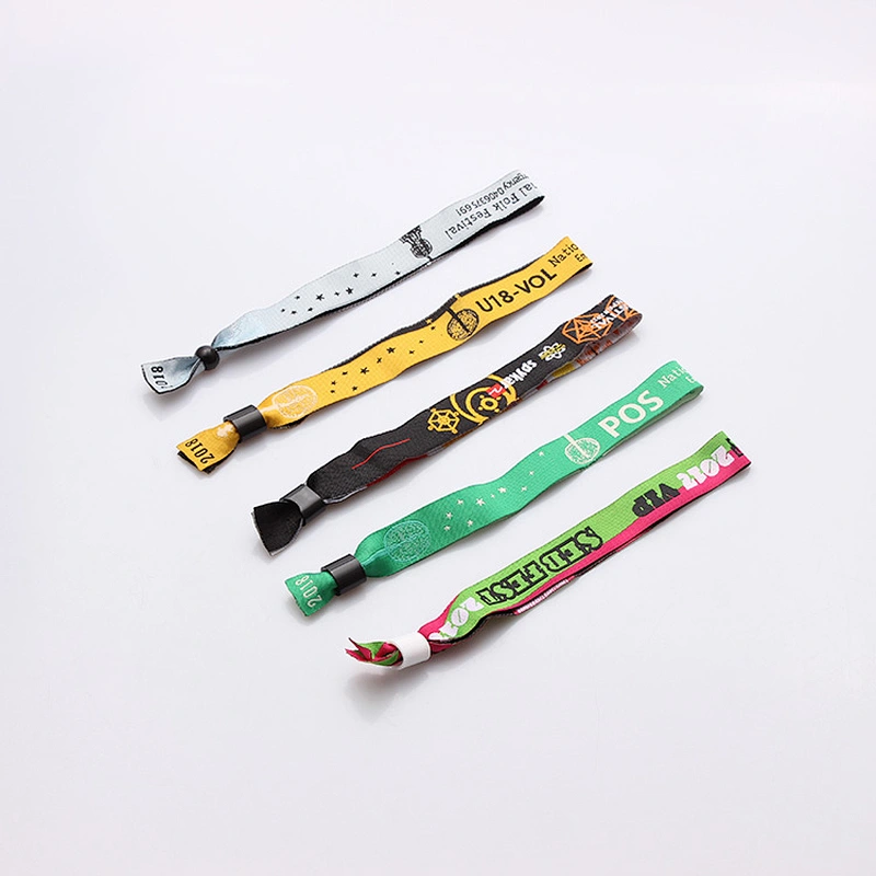 Promotional polyester woven fabric event wristband plastic closure