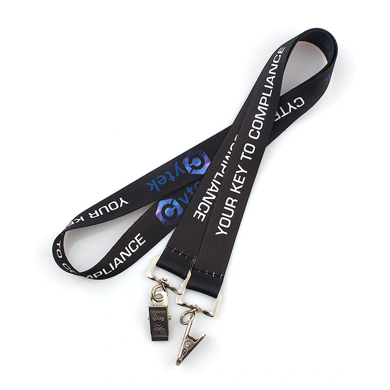 Superior quality two alligator clips lanyard with logo custom