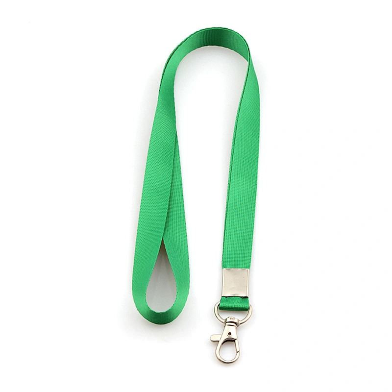 2019 pure green color polyester lanyard with metal hook for kids