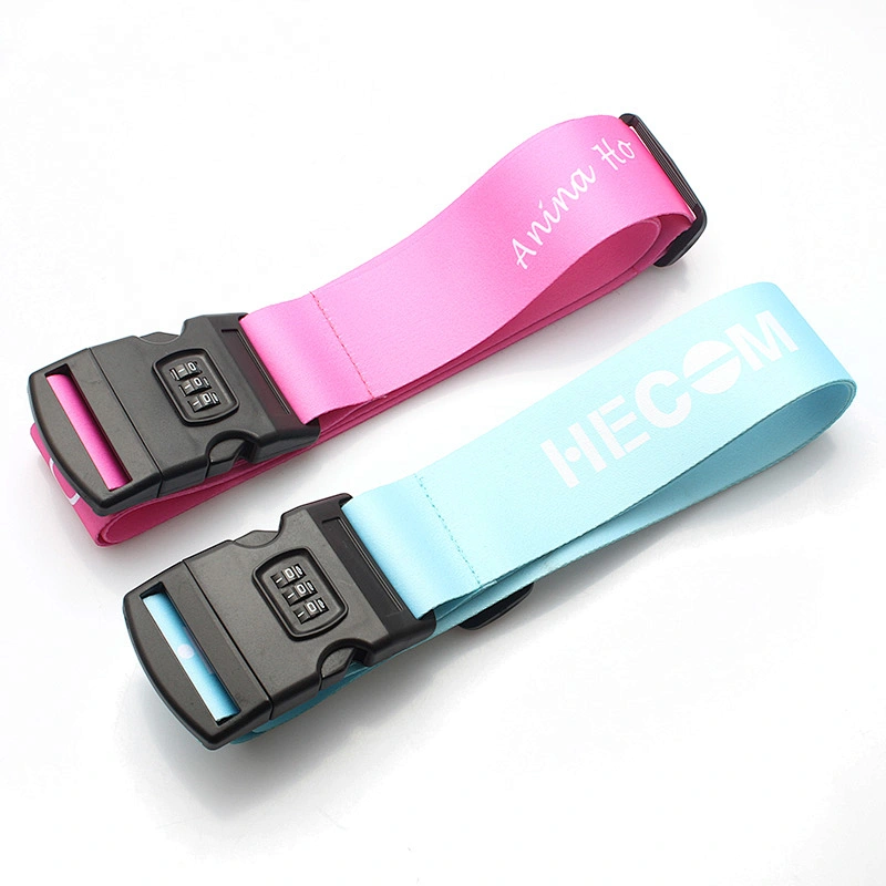 Wholesale custom printing strap adjustable cheap polyester luggage belt with number lock