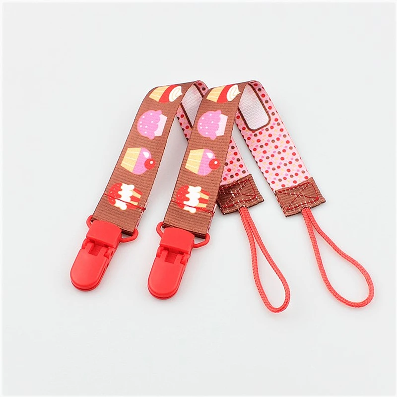 Custom high quality baby born cute dummy saver strap with plastic clip