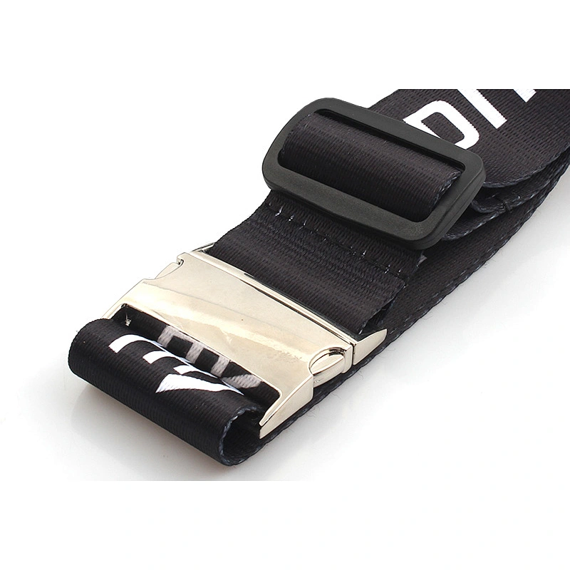 Low price special customized logo luggage belt with metal buckle