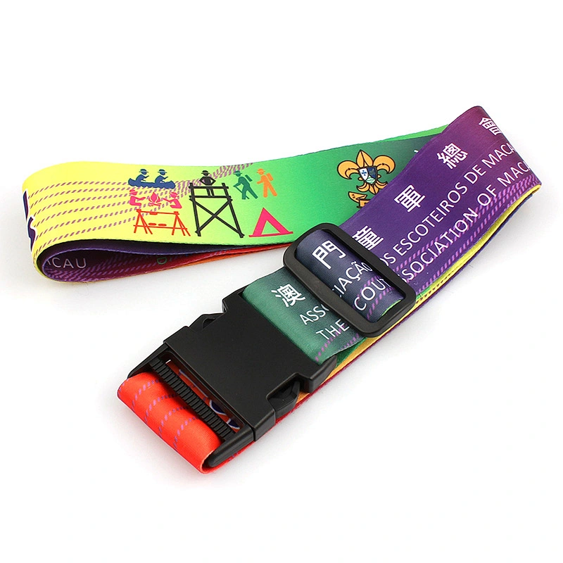 Sublimation printing custom logo polyester luggage strap with plastic lock