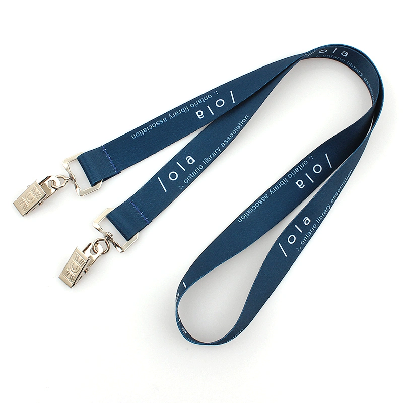 Polyester custom printed lanyard with double clips