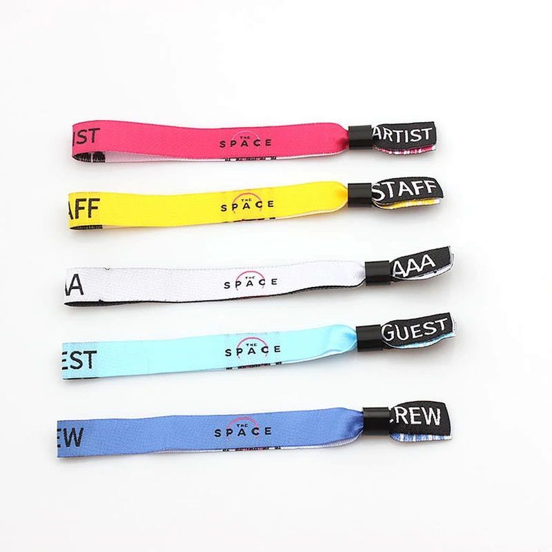 Popular festival items custom woven plastic lock wristband