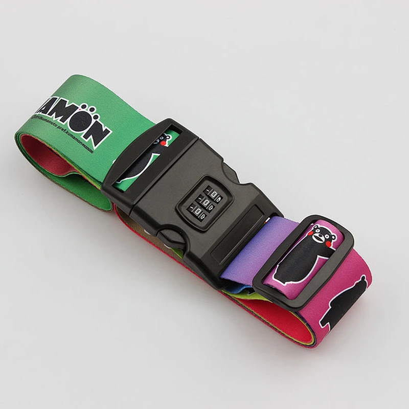 Cheap Polyester Printed Custom Logo Travel Luggage Belt With Plastic Coded Lock