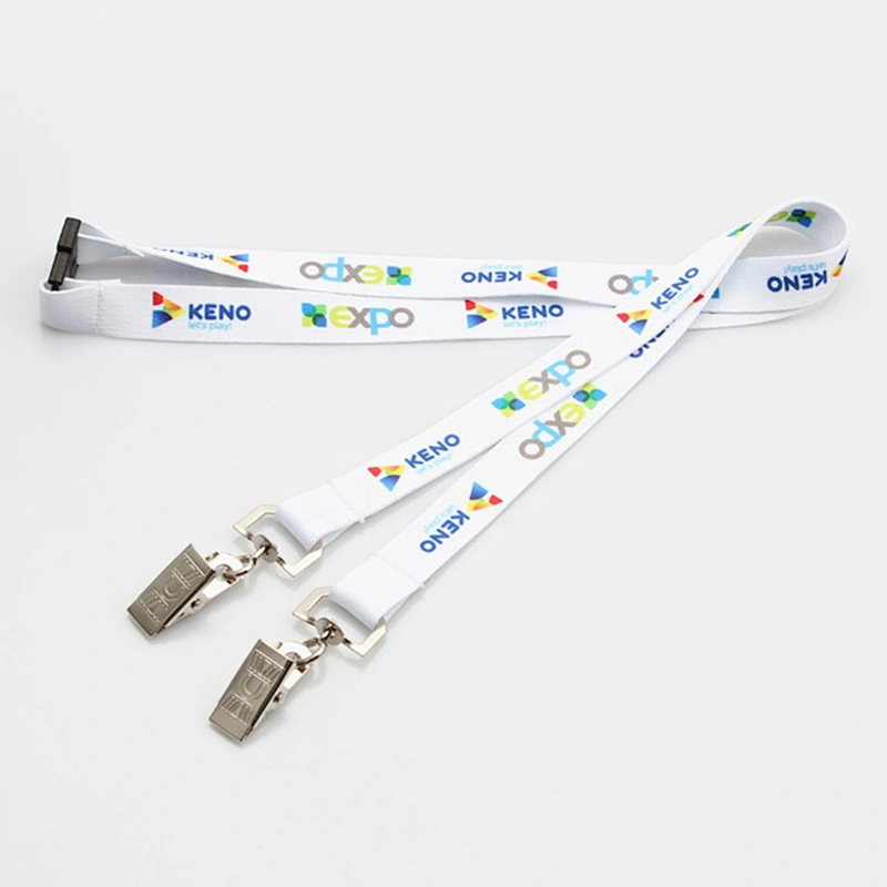 Customized logo sublimation rush lanyard with double bulldog clip