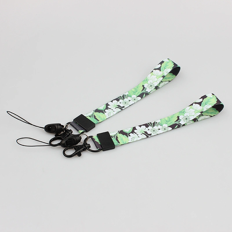 Cheap custom printing short wrist polyester cellphone and keychain lanyard