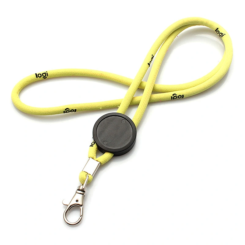 Custom logo elastic woven cord lanyard round lanyard with stopper