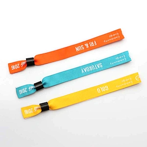 Promotional polyester woven fabric event wristband plastic closure