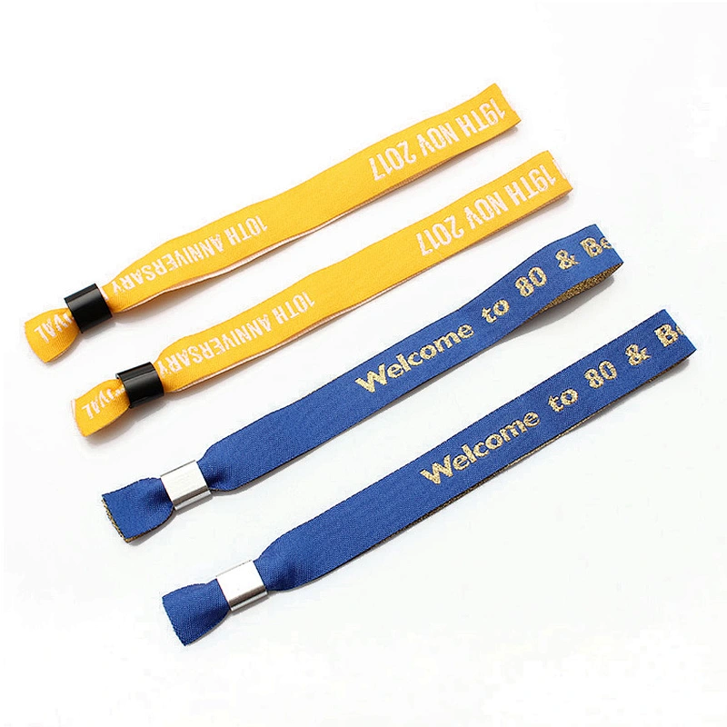 Cheap festival stain plastic clip woven disposable wristbands