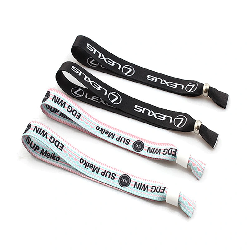 One-time colorful logo print adjustable event polyester custom cheap fabric wristband