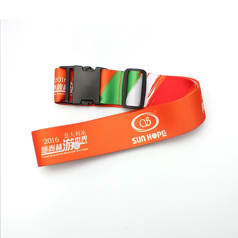 Factory adjustable sublimation logo custom luggage belt with plastic buckle