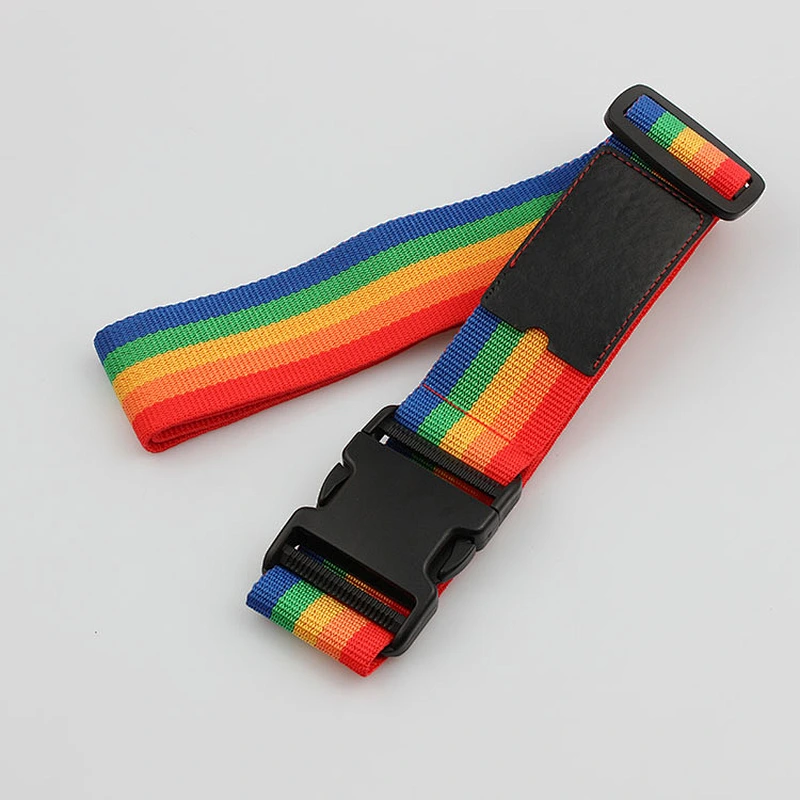 Wholesale custom polyester rainbow luggage strap airport webbing belt
