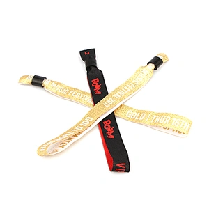 Promotion Custom Festival Woven Fabric Gold Wristbands For Concert