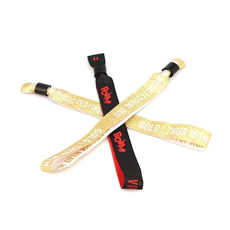 Promotion Custom Festival Woven Fabric Gold Wristbands For Concert
