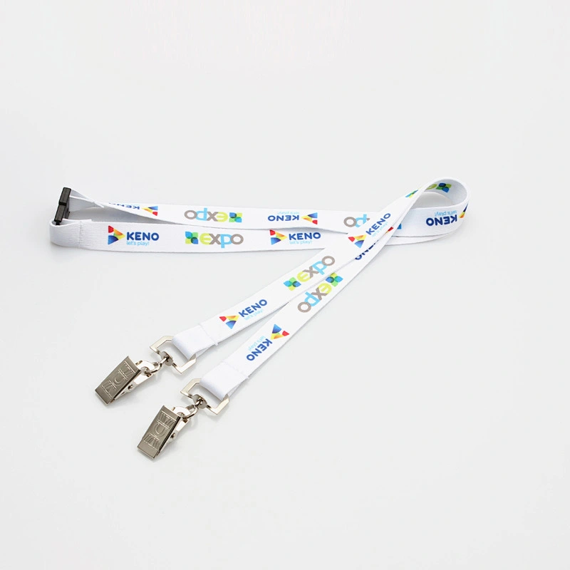 Customized logo sublimation rush lanyard with double bulldog clip
