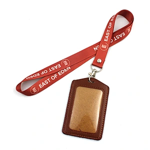 Custom logo neck lanyard with pu card holder