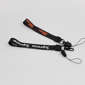 Cheap custom printing short wrist polyester cellphone and keychain lanyard
