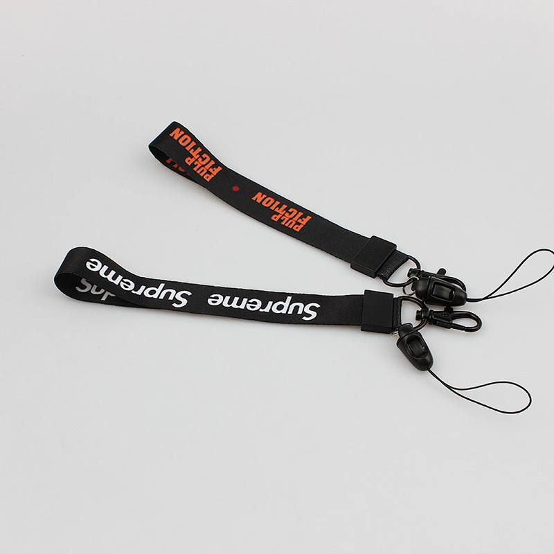 Cheap custom printing short wrist polyester cellphone and keychain lanyard