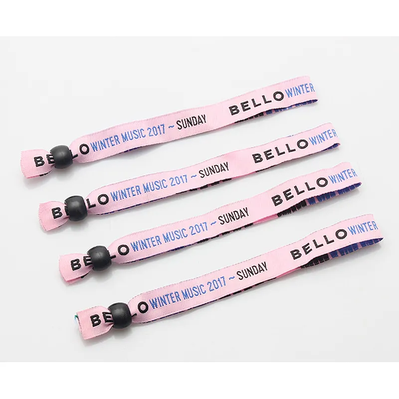 Disposable custom fabric plastic hook woven wristband for event