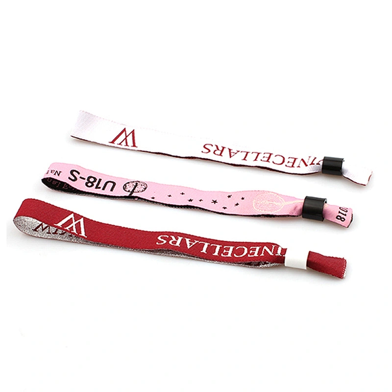 Colorful customized woven wristband for event with plastic clasp