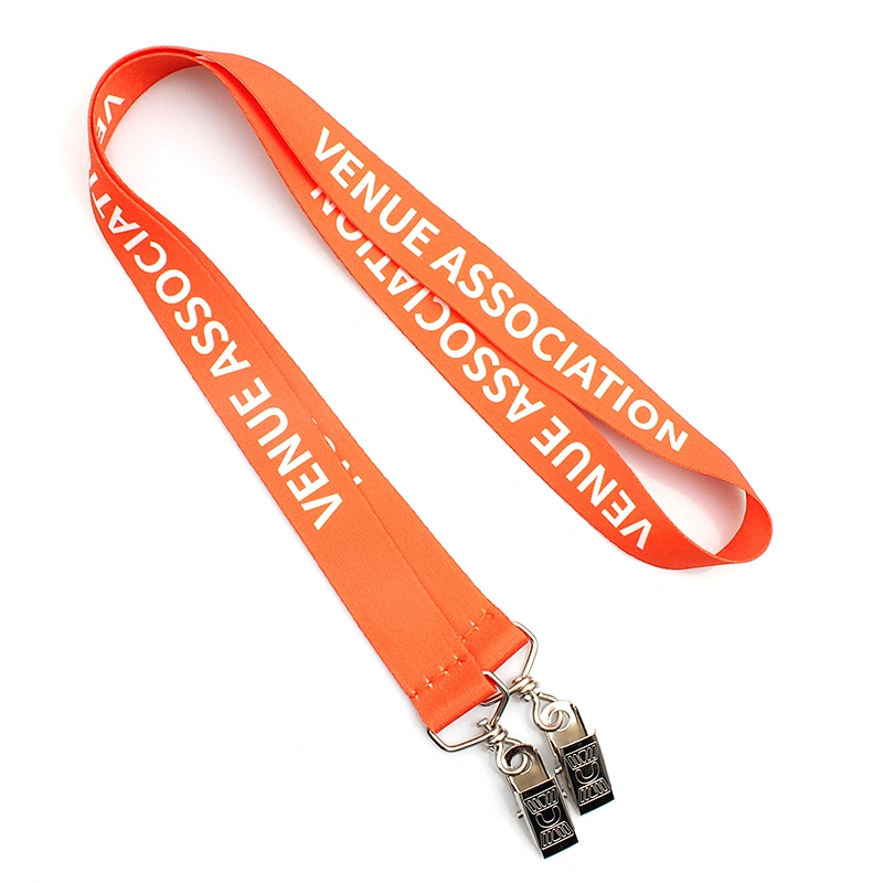 Polyester custom printed lanyard with double clips