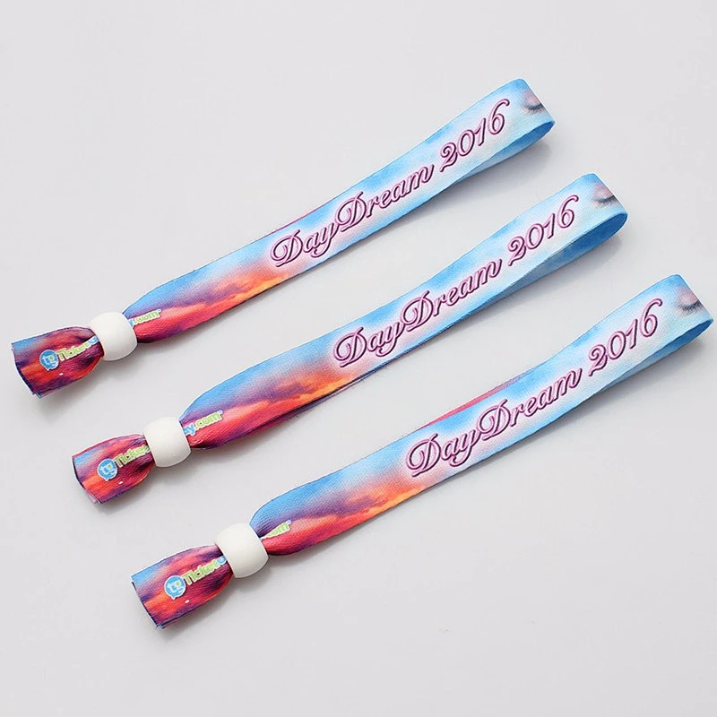 Hot sale custom logo printed recycle cloth woven adjustable festival wristband