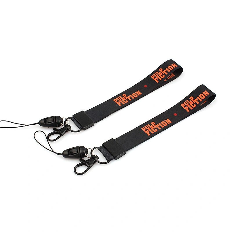 Cheap custom printing short wrist polyester cellphone and keychain lanyard