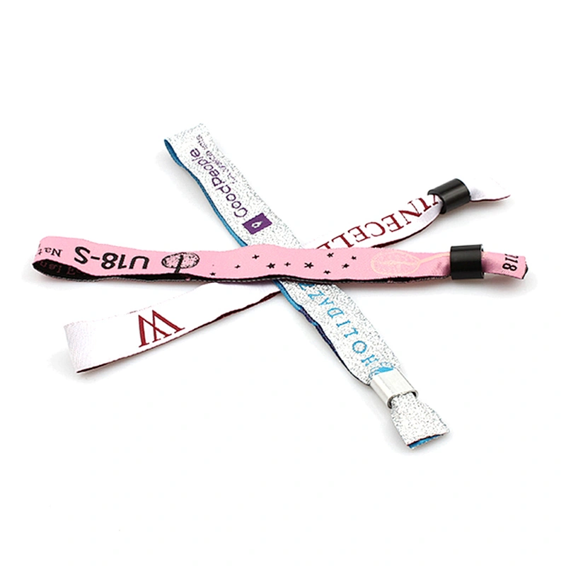 Colorful customized woven wristband for event with plastic clasp